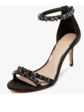 Wansseny Black Studded Rhinestone Open Toe High Heel Crystal Ankle Strap Sandals